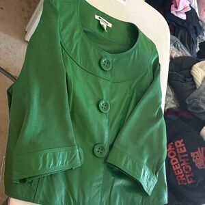 Green Leather Button-Front Jacket